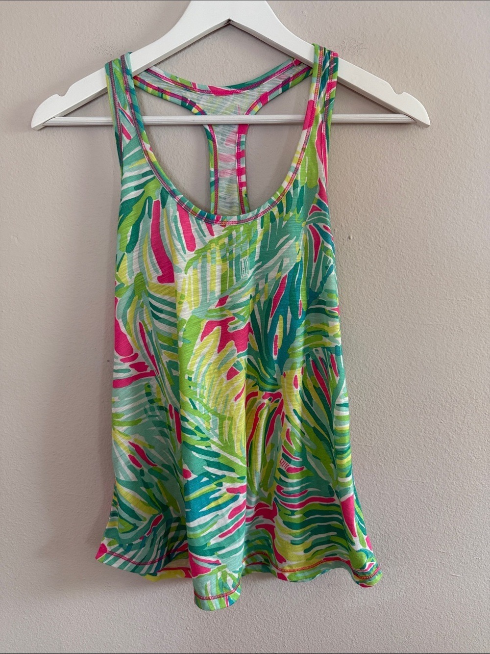 Lilly Pulitzer Luxletic Pink Green Floral Palm Racerback Tank XS - [PH0854]